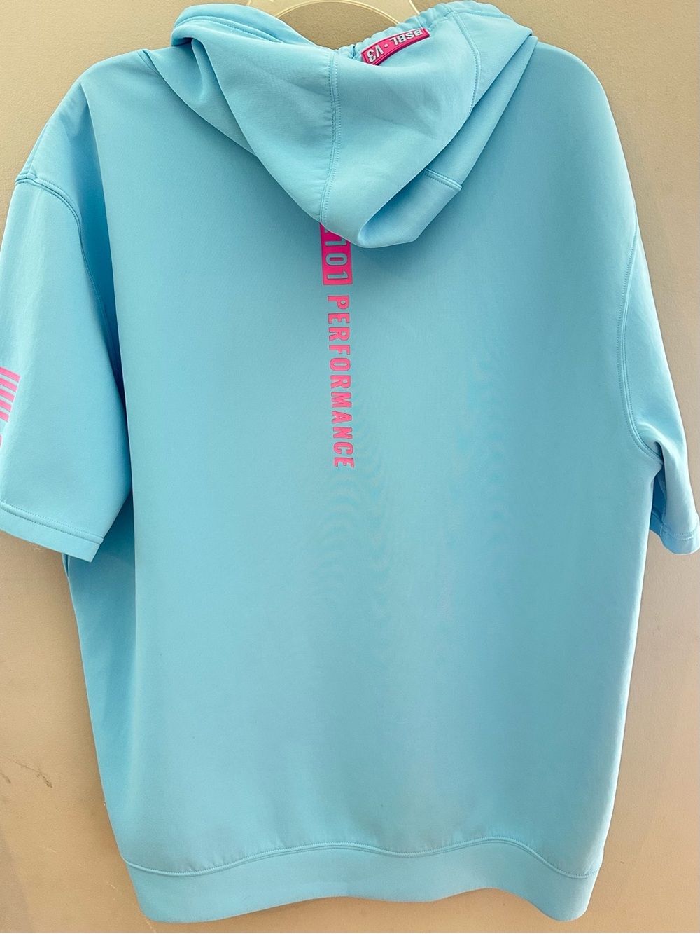 Baseball lifestyle 101 hooded t-shirt Size Large light blue with pink logo - Picture 3 of 9